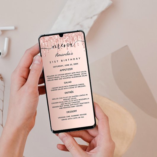 avonddiner roos gouden glitter-kaart kaart