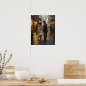Avondgloed Steampunk Stroll Romantische Waterverf Poster (Keuken)