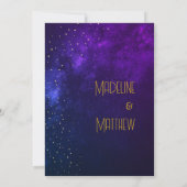 Avondhemel Astrale Gouden Sterren Paarse Bruiloft  Kaart (Achterkant)