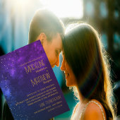 Avondhemel Astrale Gouden Sterren Paarse Bruiloft  Kaart