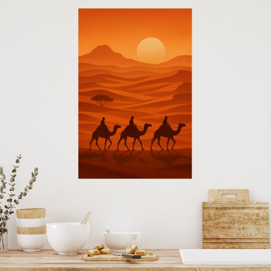 "Avondkaravaan | Woestijn Silhouet Muurkunst Poster (Keuken)