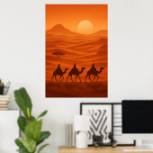"Avondkaravaan | Woestijn Silhouet Muurkunst Poster (Thuiskantoor)