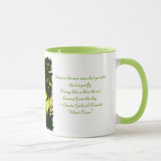 Avondlicht met mozaïekdragonfly/gedicht mok (Rechts)