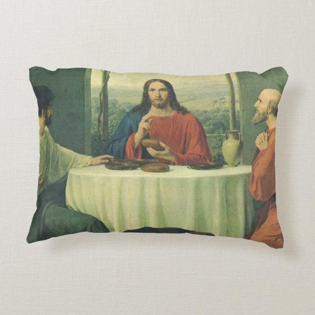 Avondmaal te Emmaus met Jezus Christus Accent Kussen (Achterkant)