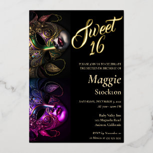 Avondmaskerade Sweet 16 Uitnodiging Folie