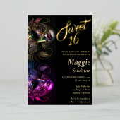 Avondmaskerade Sweet 16 Uitnodiging Folie (Staand Voorkant)