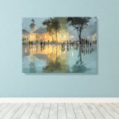 Avondplein Kerk Regenreflecties Canvas Afdruk (Insitu (Houten vloer))