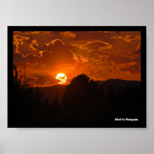 Avonds Landschap Bij Zonsondergang Poster