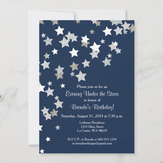 Avonds onder de sterren met zilveren glitter kaart (Voorkant)