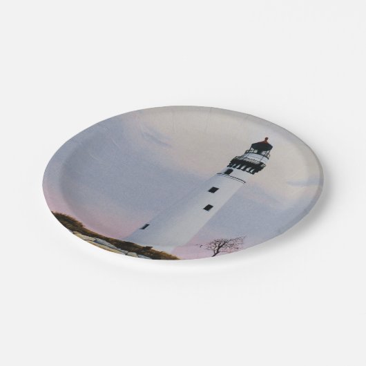 Avonds vuurtoren papieren bordje (Gekanteld)