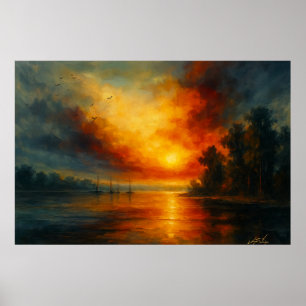 Avondschemering Reis Vuurrijke Zonsondergang en Ru Poster