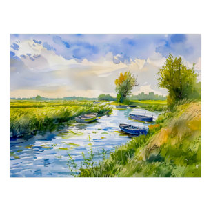 Avondsereniteit – Boten op de Havel-rivier Perfect Poster