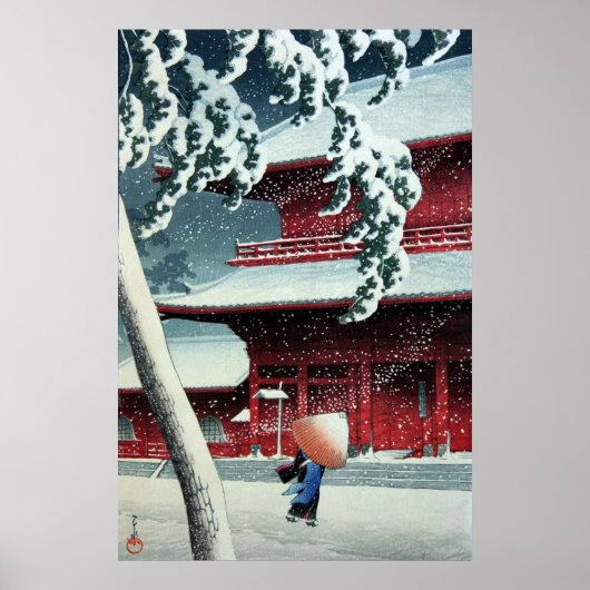 Avondsneeuw bij de Edo-rivier Hasui Kawase Poster (Voorkant)