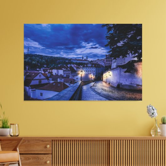 Avondstraat in Praag Canvas Afdruk (Insitu (Woonkamer))