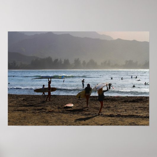 Avondsurfers, Hanalei Bay, Kauai Poster (Voorkant)