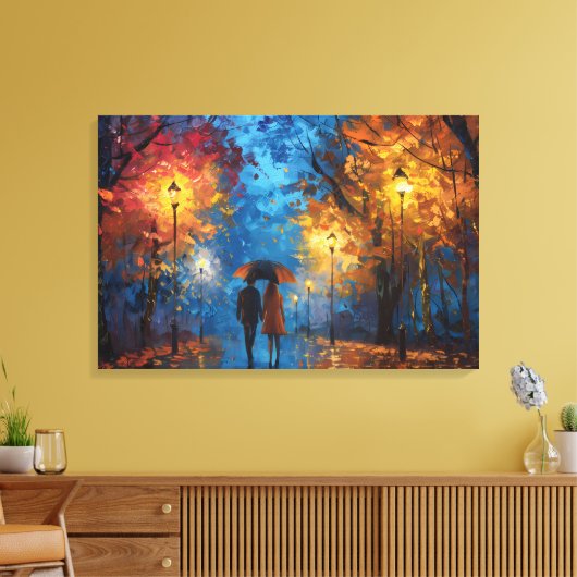 Avondwandeling in herfstlicht canvas afdruk (Insitu (Woonkamer))