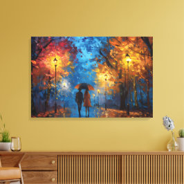 Avondwandeling in het herfstlicht canvas afdruk