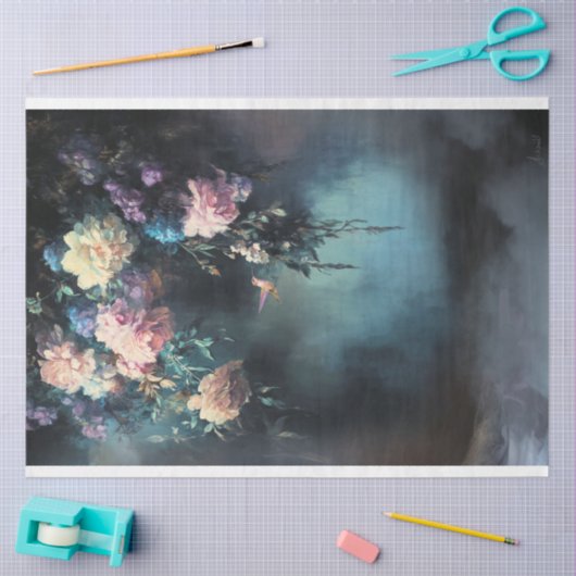 Avondwandeling, kolibrie en etherische flora tissuepapier (Craft)