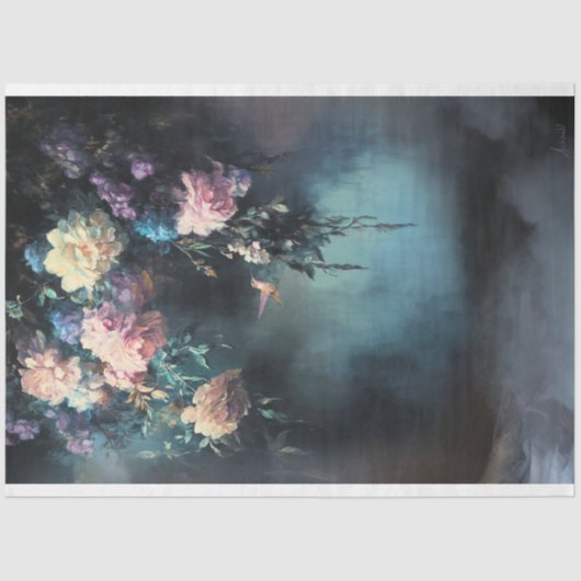 Avondwandeling, kolibrie en etherische flora tissuepapier (Voorkant)