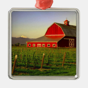 Avondzon op een schuur in Skagit, Washington Metalen Ornament