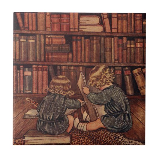 avonturen in de bibliotheek tegeltje (Voorkant)