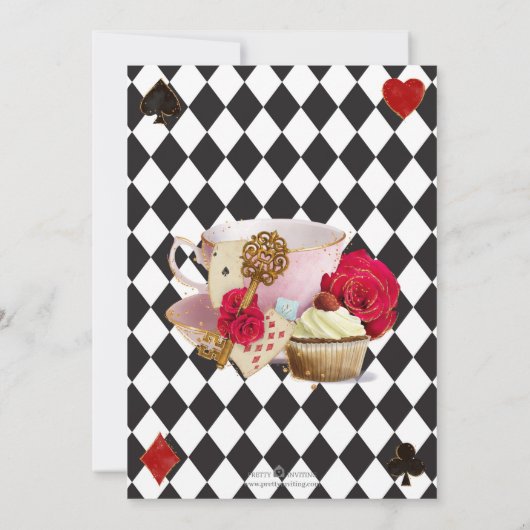 avonturen in Wonderland Mad Tea Party Birthday Kaart (Achterkant)