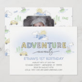 Avonturen wacht op foto Verjaardag uitnodiging (Voorkant / Achterkant)