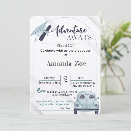 avonturen wachten op afstudeers uitnodiging/aankon kaart (Staand voorkant)