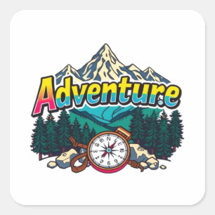 Avonturenberg – Outdoor Wandelen Natuur Design Vierkante Sticker