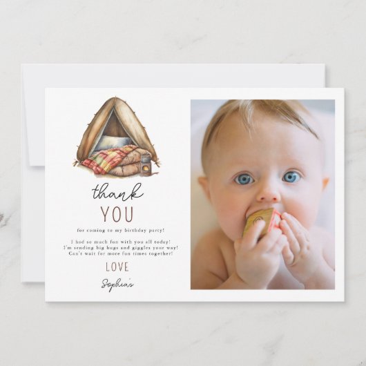 Avonturenbos Kampeerder Verjaardag Bedankkaart (Voorkant)