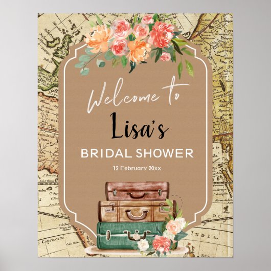 Avonturenkaart Bruidsdouche Welkomstbord Poster (Voorkant)