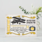 Avonturenvliegticket verjaardagsfeestje kaart (Staand voorkant)