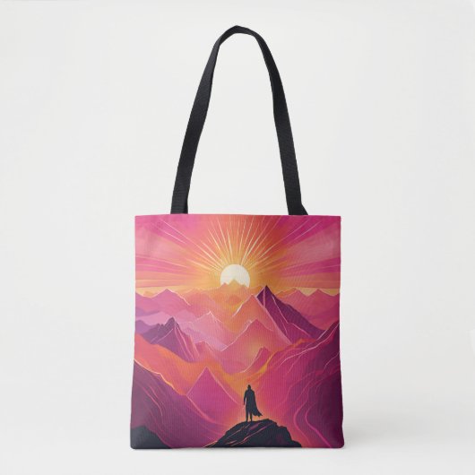 Avonturier bij levendige Sunset Peaks Tote Bag (Voorkant)