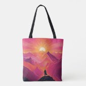 Avonturier bij levendige Sunset Peaks Tote Bag (Achterkant)
