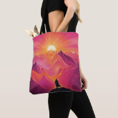 Avonturier bij levendige Sunset Peaks Tote Bag (Dichtbij)