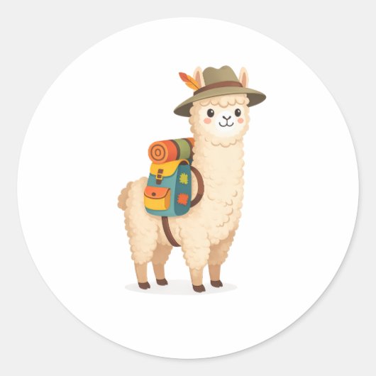 Avontuur Alpaca Ronde Sticker (Voorkant)