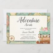 Avontuur Awaits Baby shower uitnodiging Reiskaart (Voorkant)