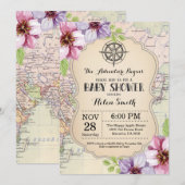 Avontuur Baby shower Bloemen Kaart Reizen Wereld (Voorkant / Achterkant)