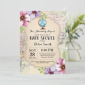Avontuur Baby shower Bloemen Kaart Reizen Wereld (Staand voorkant)