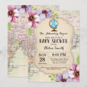 Avontuur Baby shower Bloemen Kaart Reizen Wereld (Voorkant / Achterkant)
