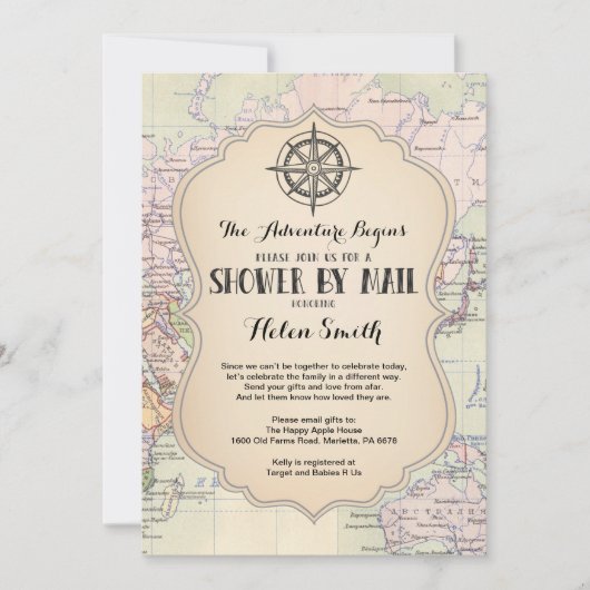 Avontuur Baby shower door Mail Map Travel World Kaart (Voorkant)