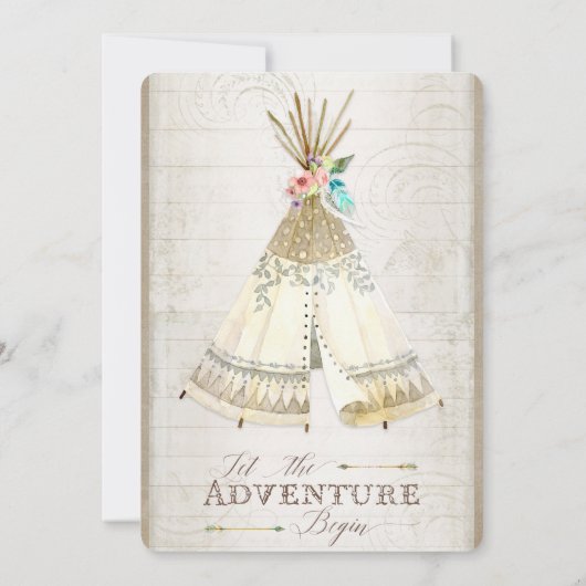 Avontuur Baby shower Meisje Teepee Wood Arrows Art Kaart (Achterkant)