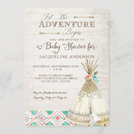 Avontuur Baby shower Meisje Teepee Wood Arrows Art Kaart