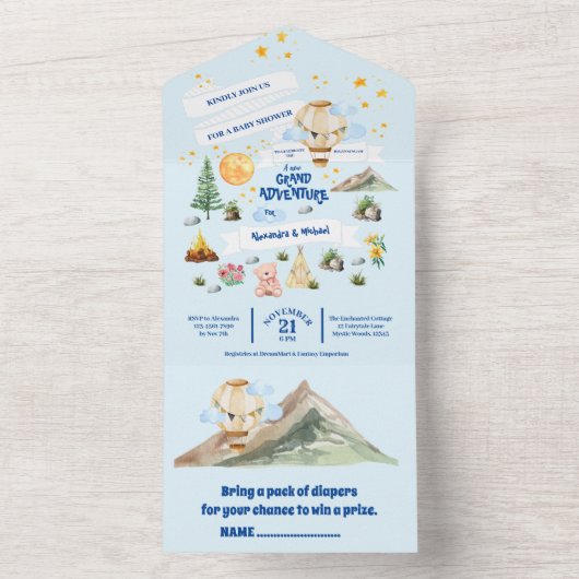 Avontuur Baby shower Waterverf Bomen All In One Uitnodiging (Binnen)