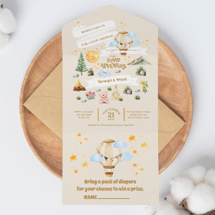 Avontuur Baby shower Waterverf Bomen All In One Uitnodiging