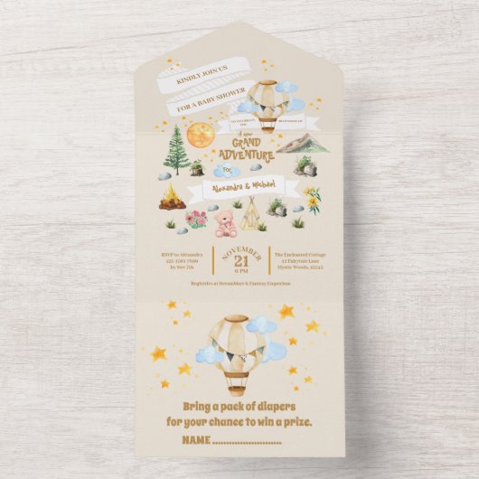 Avontuur Baby shower Waterverf Bomen All In One Uitnodiging (Binnen)