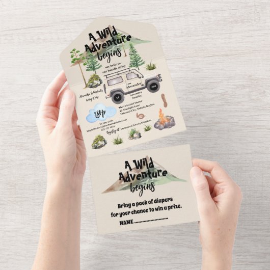 Avontuur Baby shower Waterverf Camper All In One Uitnodiging (Afscheurbaar)