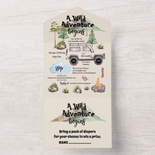 Avontuur Baby shower Waterverf Camper All In One Uitnodiging (Binnen)