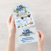 Avontuur Baby shower Waterverf Camper All In One Uitnodiging (Afscheurbaar)