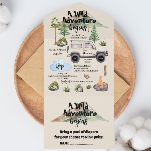 Avontuur Baby shower Waterverf Camper All In One Uitnodiging